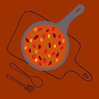 Mexicaans voedsel Chili con carne illustratie Aan een rood achtergrond vector