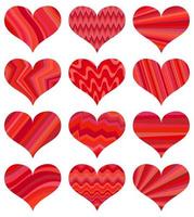 reeks van verschillend rood harten. twaalf harten geïsoleerd Aan wit achtergrond. symbool van liefde. elementen voor bruiloft sjabloon. vector