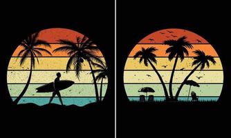 retro wijnoogst zonsondergang zomer strand t-shirt grafisch, t-shirt grafisch voor peul bedrijf vector