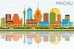 macau China stad horizon met kleur gebouwen, blauw lucht en reflecties. vector