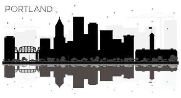 Portland stad horizon zwart en wit silhouet met reflecties. vector