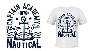 nautische anker, gezagvoerder academie t-shirt afdrukken vector