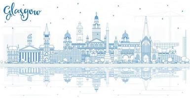 schets Glasgow Schotland stad horizon met blauw gebouwen en reflecties. vector