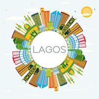 lagos Nigeria stad horizon met kleur gebouwen, blauw lucht en kopiëren ruimte. vector