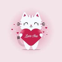 gelukkig Valentijnsdag dag, met de thema van een schattig pot kat Holding een hart symbool met de woorden, liefde jij. vector