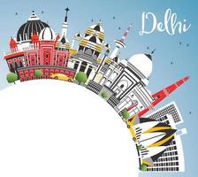 Delhi Indië stad horizon met kleur gebouwen, blauw lucht en kopiëren ruimte. vector