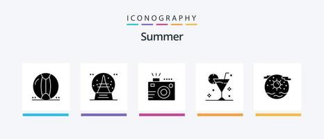 zomer glyph 5 icoon pak inclusief drankje. drank. vakantie. strand. fotografie. creatief pictogrammen ontwerp vector