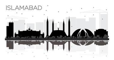 islamabad Pakistan stad horizon zwart en wit silhouet met reflecties. vector