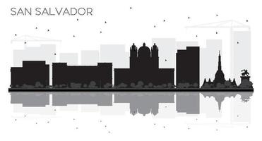 san Salvador stad horizon zwart en wit silhouet met reflecties. vector