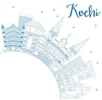 schets kochi Indië stad horizon met blauw gebouwen en kopiëren ruimte. vector