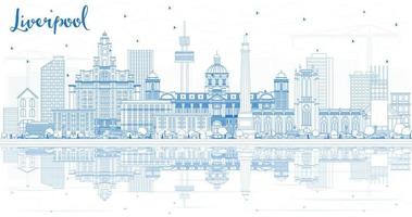 schets Liverpool horizon met blauw gebouwen en reflecties. vector