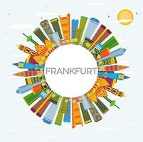Frankfurt Duitsland stad horizon met kleur gebouwen, blauw lucht en kopiëren ruimte. vector