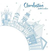 schets charleston zuiden carolina stad horizon met blauw gebouwen en kopiëren ruimte. vector