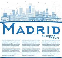 schets Madrid Spanje stad horizon met blauw gebouwen en kopiëren ruimte. vector