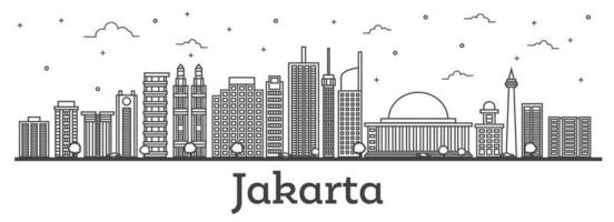 schets Jakarta Indonesië stad horizon met modern gebouwen geïsoleerd Aan wit. vector