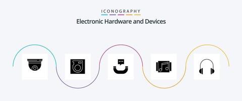 apparaten glyph 5 icoon pak inclusief koptelefoon. liedjes. bericht. liedje. media vector