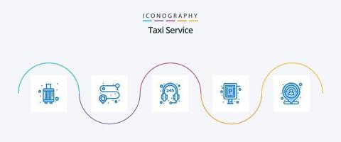 taxi onderhoud blauw 5 icoon pak inclusief kaart. klant. uur. bord. parkeren vector