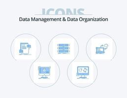 gegevens beheer en gegevens organisatie blauw icoon pak 5 icoon ontwerp. rek. server. installeren. website. het dossier vector