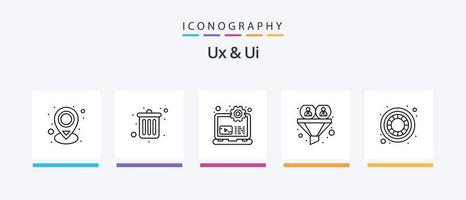 ux en ui lijn 5 icoon pak inclusief implementatie. ontwikkeling. voorlopig ontwerp. mobiel. app. creatief pictogrammen ontwerp vector