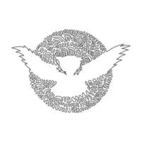 doorlopend kromme een lijn tekening van vliegend uil abstract kunst in cirkel. single lijn bewerkbare beroerte vector illustratie van vleugel veren voor stil vlucht, logo, muur decor en poster afdrukken decoratie