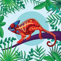 Kameleon Fantasy regenboogkleuren met tropische jungle achtergrond