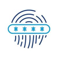 vingerafdruk wachtwoord, uniek biometrisch identificatie lijn icoon. vinger afdrukken toegang teken. code met asterisk, tintje ID kaart privacy kleur schets symbool. bewerkbare hartinfarct. geïsoleerd vector illustratie.