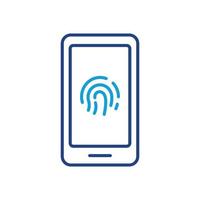 tintje ID kaart in mobiele telefoon lijn icoon. vingerafdruk identificatie Aan mobiel telefoon teken. vinger afdrukken scanner Aan smartphone schets icoon. biometrisch identiteit. bewerkbare hartinfarct. geïsoleerd vector illustratie.