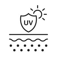 zon schild en bescherming huid van uv stralen lijn icoon. huid zorg en spf room voor huid van ultraviolet straling. blok zonne- licht schets icoon. bewerkbare hartinfarct. geïsoleerd vector illustratie.