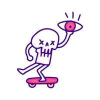grappig schedel Holding oog rijden skateboard tekening kunst, illustratie voor t-shirt, sticker, of kleding handelswaar. met modern knal stijl. vector