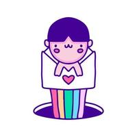 kawaii baby in envelop met regenboog tekening kunst, illustratie voor t-shirt, sticker, of kleding handelswaar. met modern knal stijl. vector