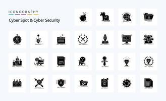 25 cyber plek en cyber veiligheid solide glyph icoon pak vector