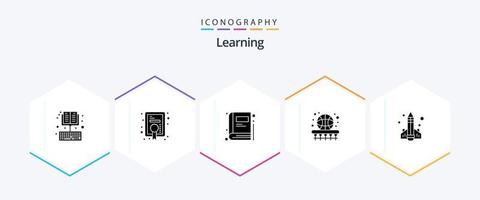 aan het leren 25 glyph icoon pak inclusief onderwijs. aan het leren. boek. spel. mand vector