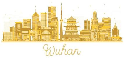 wuhan China stad horizon silhouet met gouden gebouwen geïsoleerd Aan wit. vector