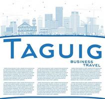 schets taguig Filippijnen stad horizon met blauw gebouwen en kopiëren ruimte. vector