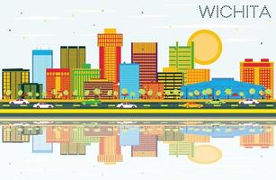 wichita Kansas Verenigde Staten van Amerika stad horizon met kleur gebouwen, blauw lucht en reflecties. vector