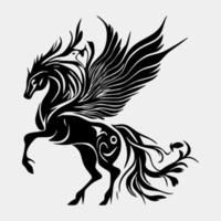 reeks vlammend Pegasus Aan wit achtergrond. tribal stencil tatoeëren ontwerp concept. vlak vector illustratie.