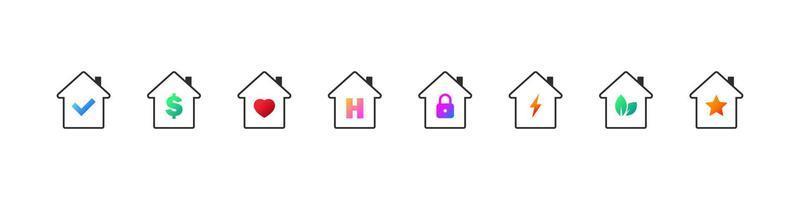 huis pictogrammen set. slim huis pictogrammen. echt landgoed. lineair stijl huizen symbolen. vector afbeeldingen