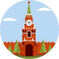 Moskou kremlin. toerist bestemming voor tour naar hoofdstad. vesting met toren en muur. toerist attractie. tekenfilm vlak illustratie. zomer seizoen. residentie van Russisch. president Aan rood plein vector