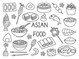 Aziatisch voedsel tekening set. Aziatisch keuken in schetsen stijl. hand- getrokken vector illustratie geïsoleerd Aan wit achtergrond