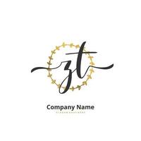 zt eerste handschrift en handtekening logo ontwerp met cirkel. mooi ontwerp handgeschreven logo voor mode, team, bruiloft, luxe logo. vector