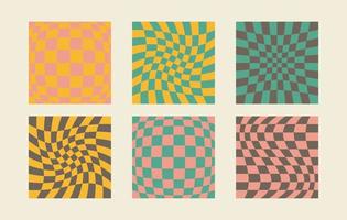 groovy retro schaakbord achtergrond set. Jaren 60 jaren 70 golvend abstract psychedelisch ontwerp. katoenen stof vector behang verzameling voor afdrukken.