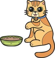 hand- getrokken gestreept kat aan het eten voedsel illustratie in tekening stijl vector