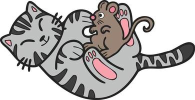hand- getrokken gestreept kat en muis illustratie in tekening stijl vector