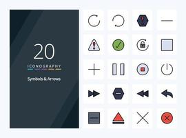20 symbolen pijlen lijn gevulde icoon voor presentatie vector