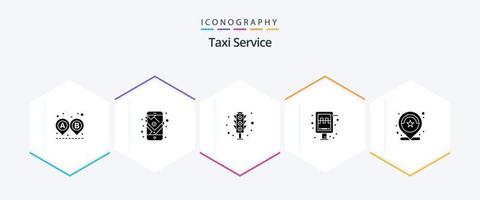 taxi onderhoud 25 glyph icoon pak inclusief nummer. taxi. signaal. station. bord vector