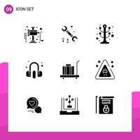 modern reeks van 9 solide glyphs en symbolen zo net zo gewicht bagage interieur bagage onderhoud bewerkbare vector ontwerp elementen