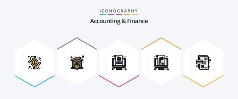 accounting en financiën 25 gevulde lijn icoon pak inclusief geld. monitor. account. kpi. profiel vector