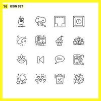 reeks van 16 modern ui pictogrammen symbolen tekens voor waarschuwing doos wolk zoeken haven internet bewerkbare vector ontwerp elementen