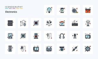 25 elektronica lijn gevulde stijl icoon pak vector