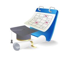 isometrische vlak 3d concept illustratie van diploma uitreiking kalender aan het studeren Bij school- vector